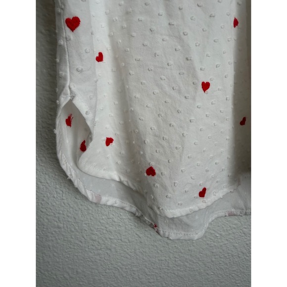 LOFT Womens White Dobby Heart Embroidered Button Down Shirt Size M Red Hearts - Picture 7 of 12